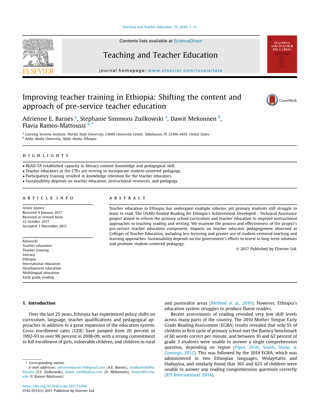 Improving Teacher Training in Ethiopia: Shifting the Content and Approach of Pre-Service Teacher Education