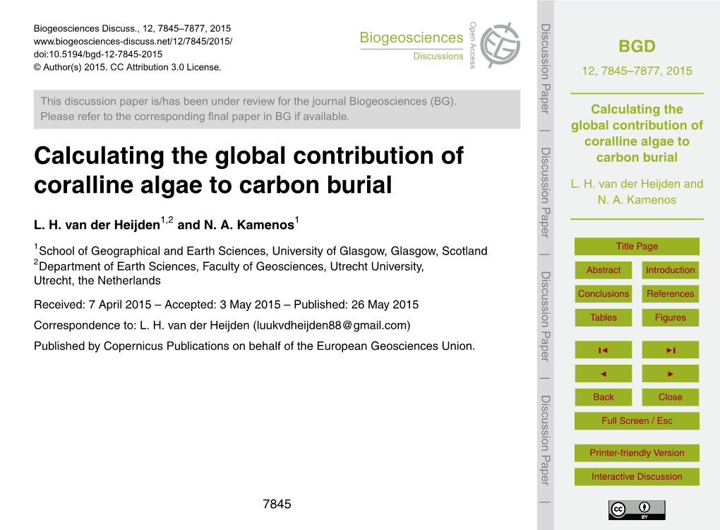 Calculating the Global Contribution of Coralline Algae to Carbon Burial