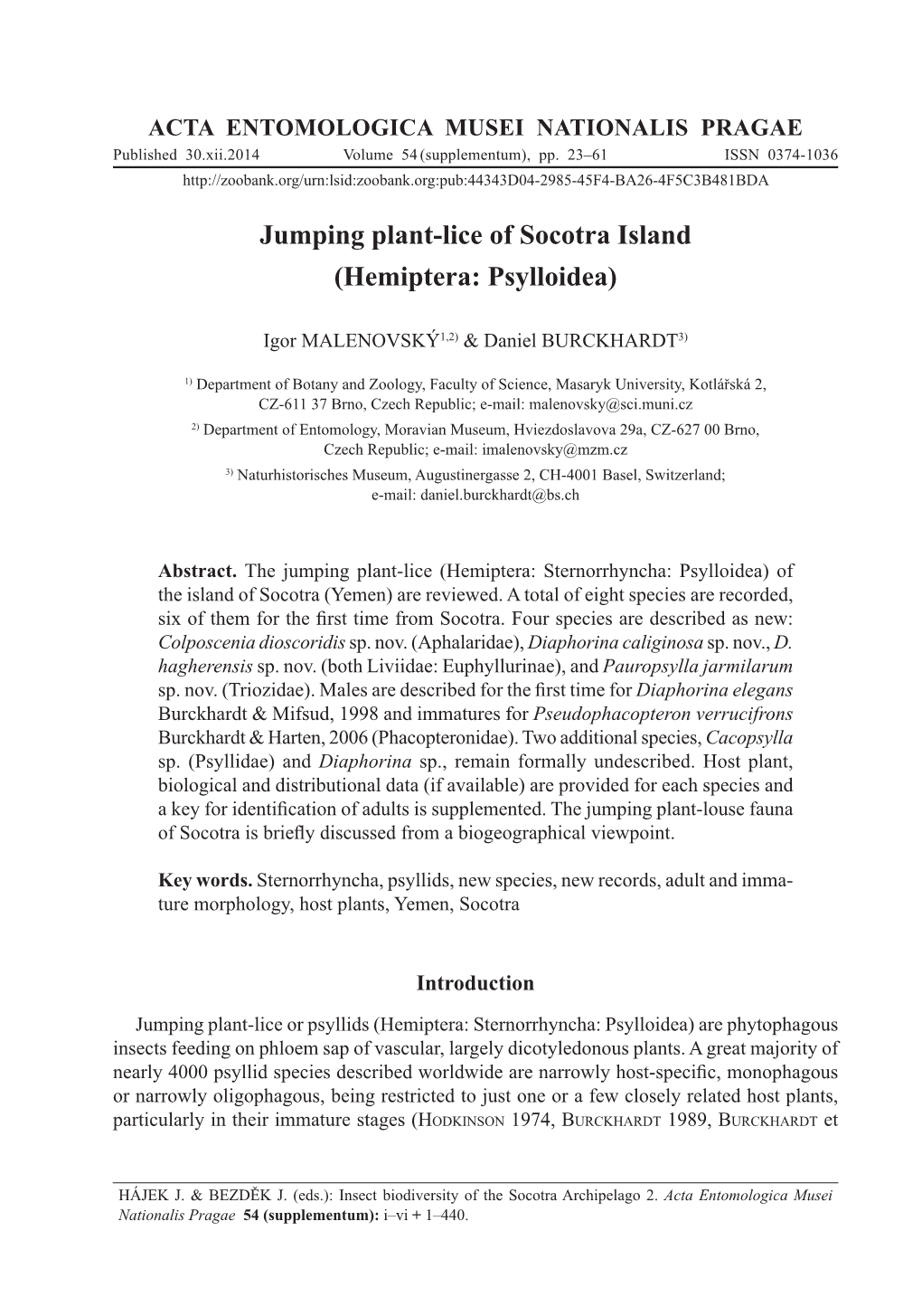Jumping Plant-Lice of Socotra Island (Hemiptera: Psylloidea)