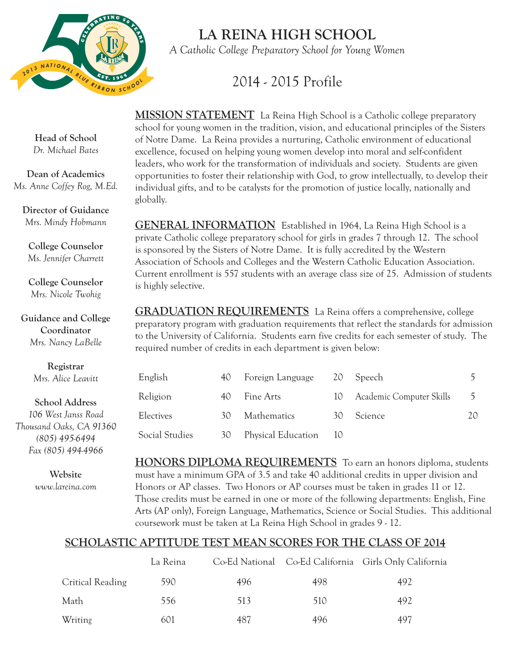 LRHS Profile 2014-2015 Transparent CREST.Indd