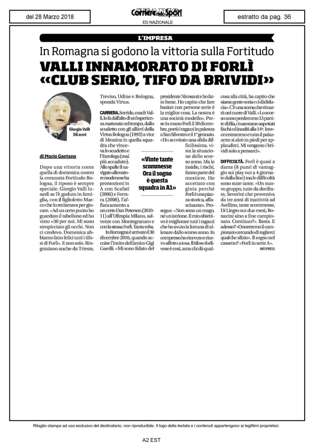 Valli Innamorato Di Forlì «Club Serio, Tifo Da Brividi»