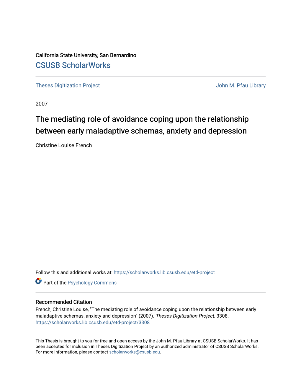 The Mediating Role of Avoidance Coping Upon the Relationship Between Early Maladaptive Schemas, Anxiety and Depression