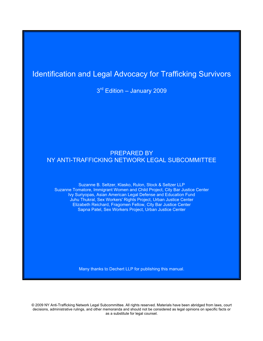 Identification and Legal Advocacy for Trafficking Survivors