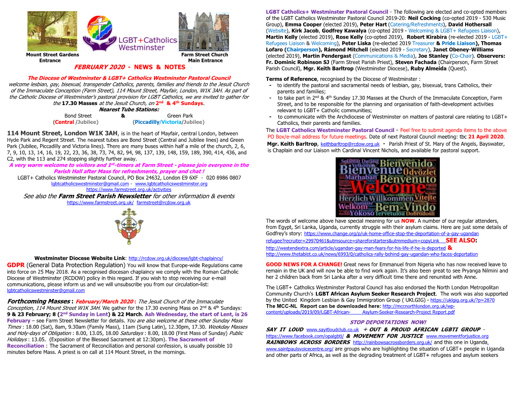 FEBRUARY 2020 - NEWS & NOTES Parish Council), Mgr