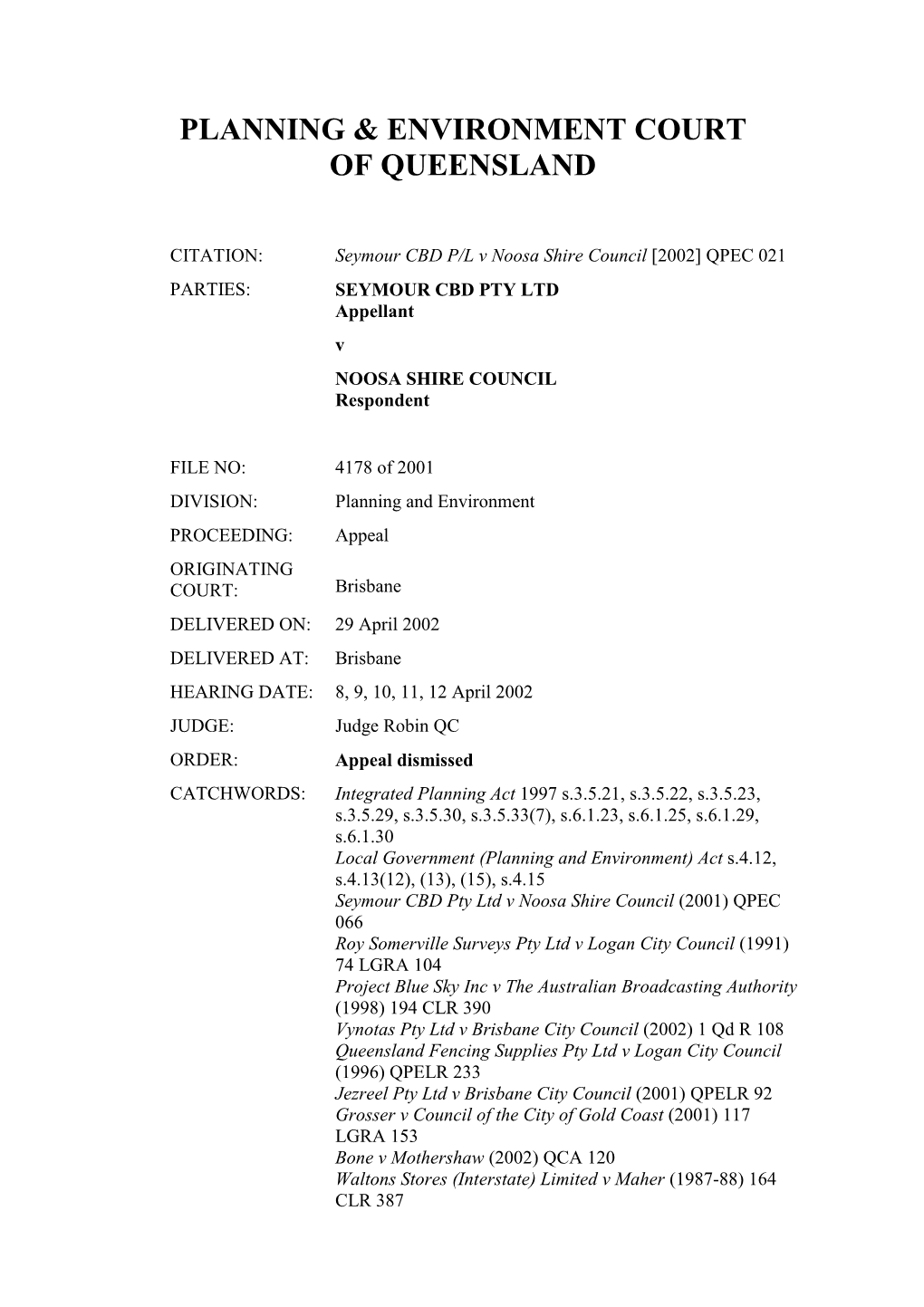 Planning & Environment Court of Queensland