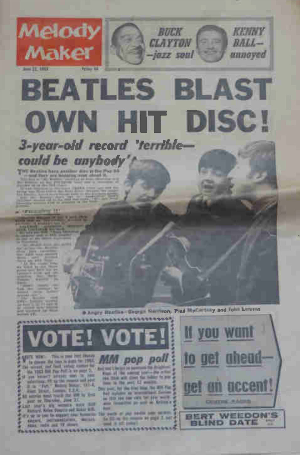 BEATLES BLAST OWN HIT DISC! 3-Year-Old Record 'Terrible Could Be Anybody the Beatles Have Another Disc in the Pop SO —And They Are Hopping Mad About It