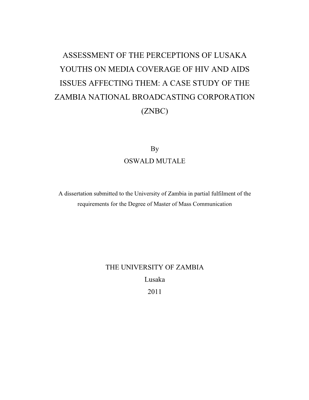 Assessment of the Perceptions of Lusaka