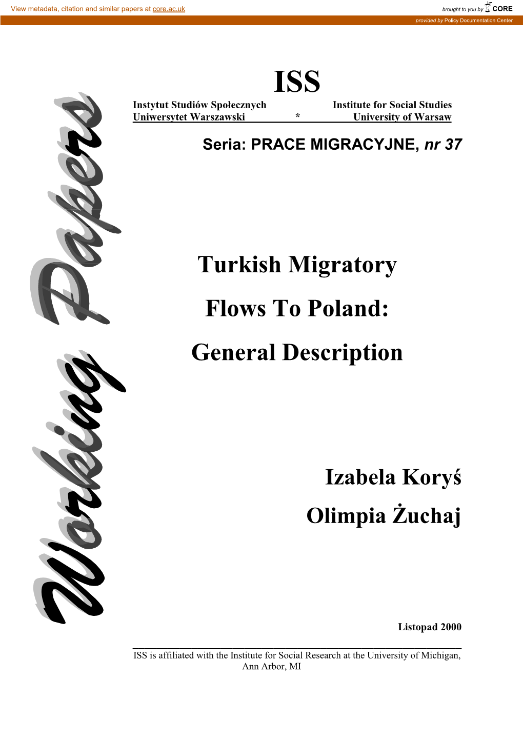 Turkish Migratory Flows to Poland: General Description