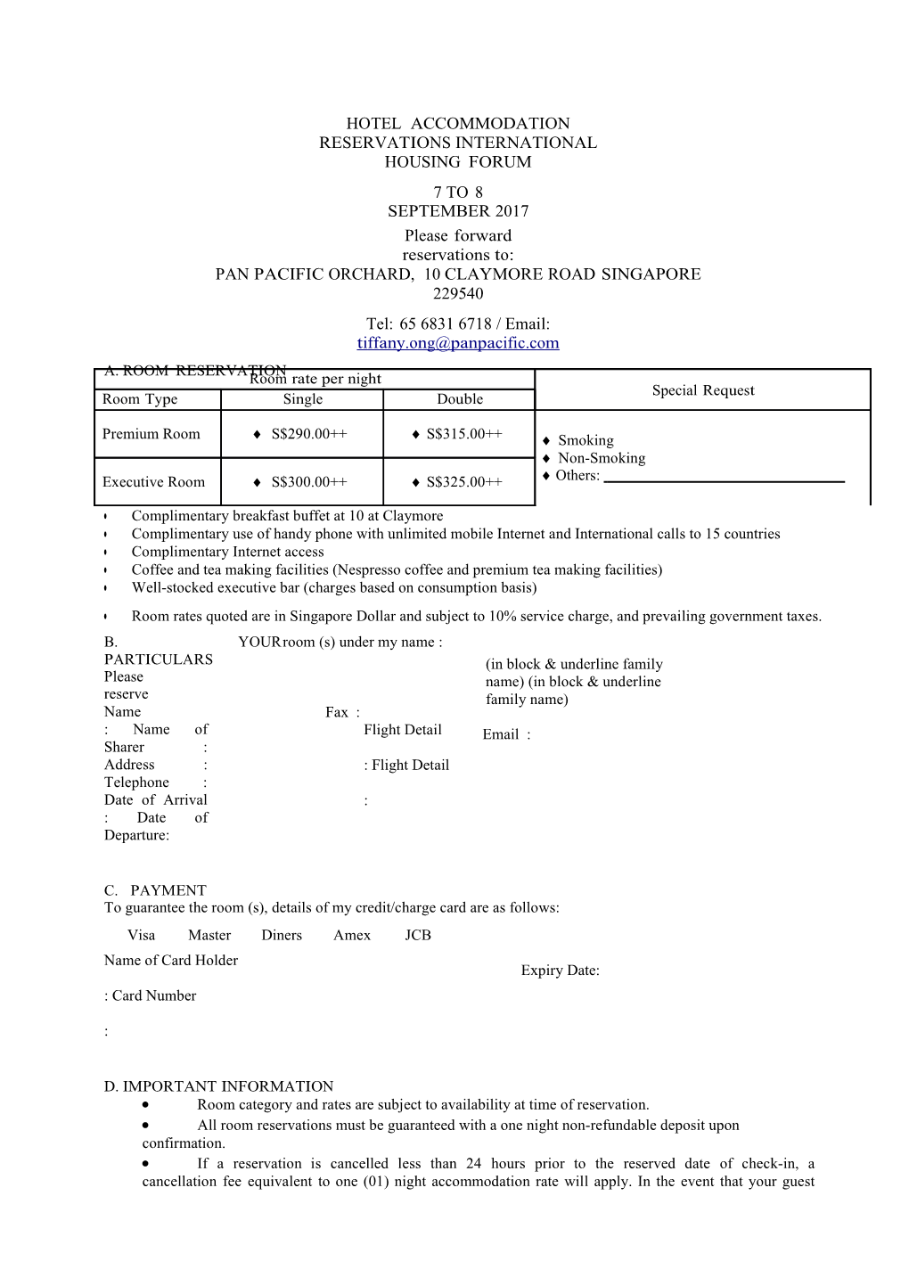 Room Reservation Form - IHF