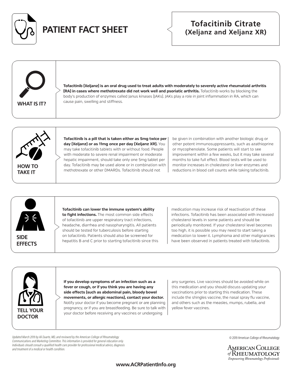 Tofacitinib Citrate PATIENT FACT SHEET (Xeljanz and Xeljanz XR)