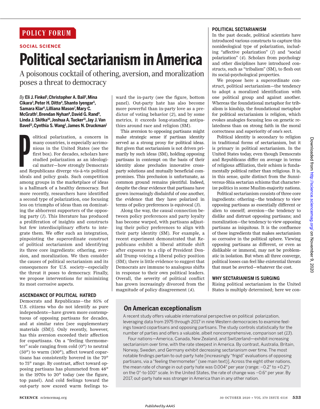 Political Sectarianism in America