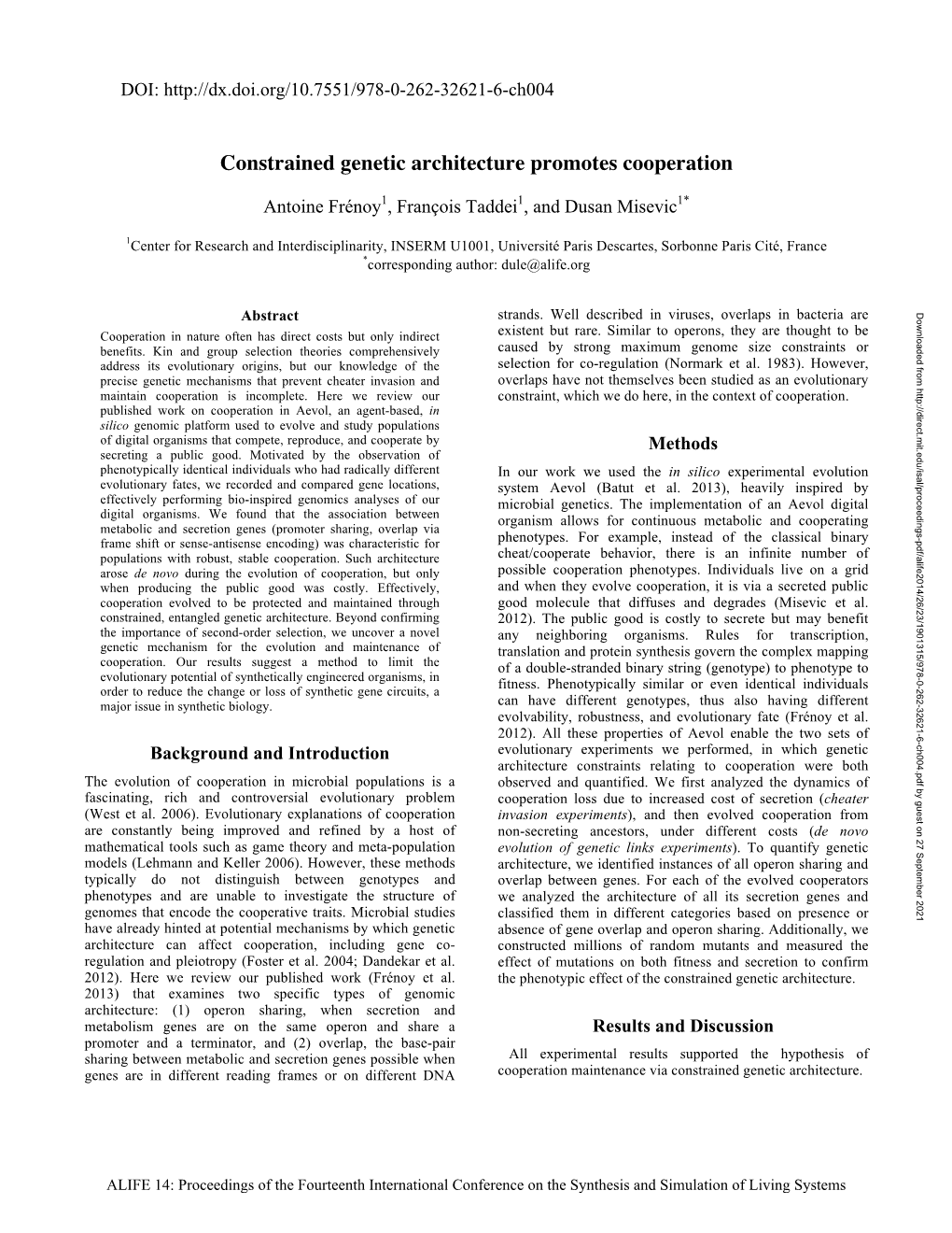 Constrained Genetic Architecture Promotes Cooperation