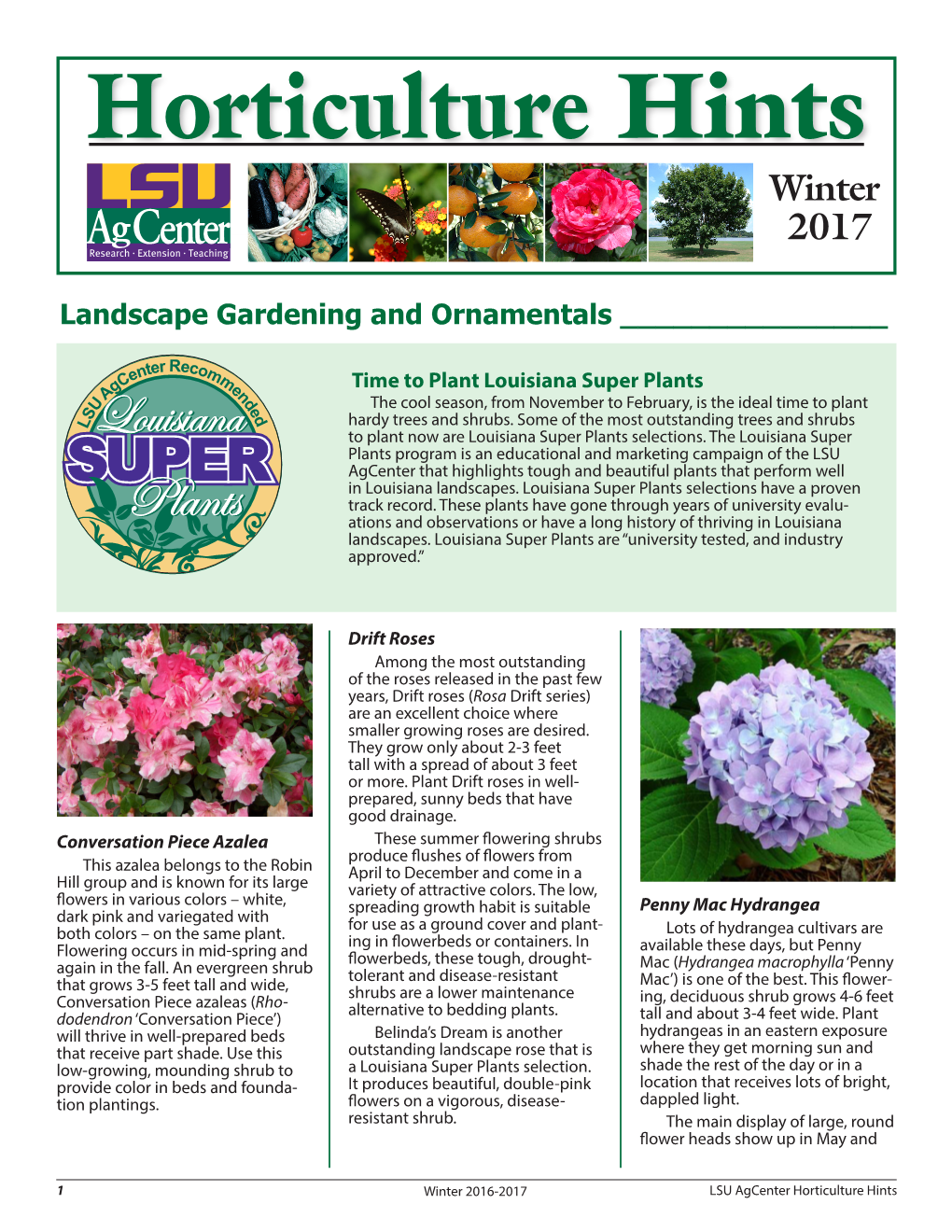 Horticulture Hints Winter 2017