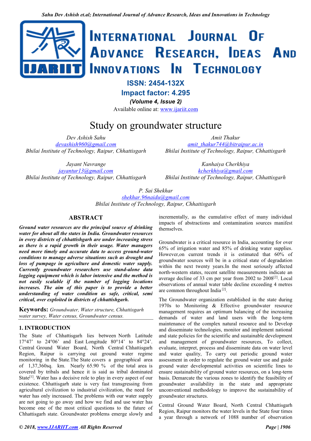 Study on Groundwater Structure