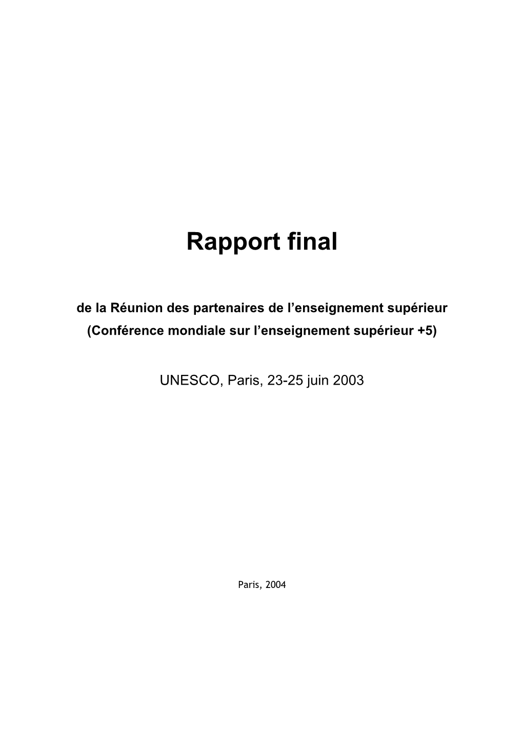 Rapport Final De La Réunion Des Partenaires De L'enseignement