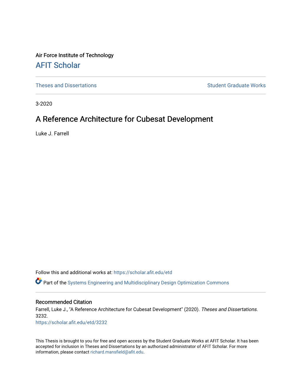 A Reference Architecture for Cubesat Development