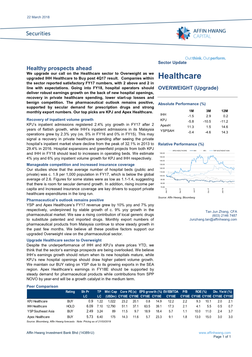 Healthcare Sector to Overweight As We Upgraded IHH Healthcare to Buy Post 4Q17 Result