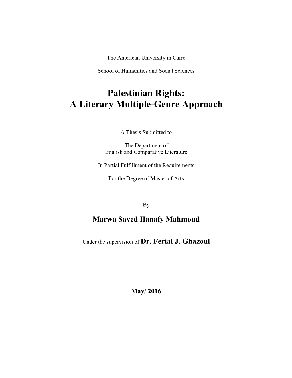 Palestinian Rights: a Literary Multiple-Genre Approach