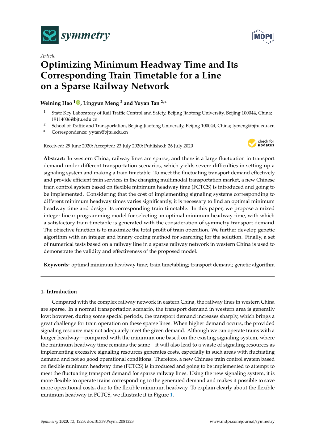 Optimizing Minimum Headway Time and Its Corresponding Train Timetable for a Line on a Sparse Railway Network