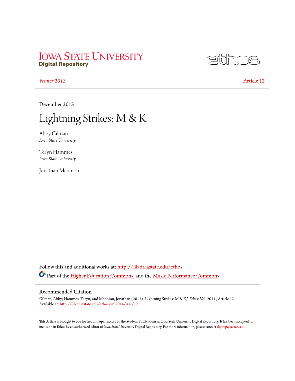 Lightning Strikes: M & K