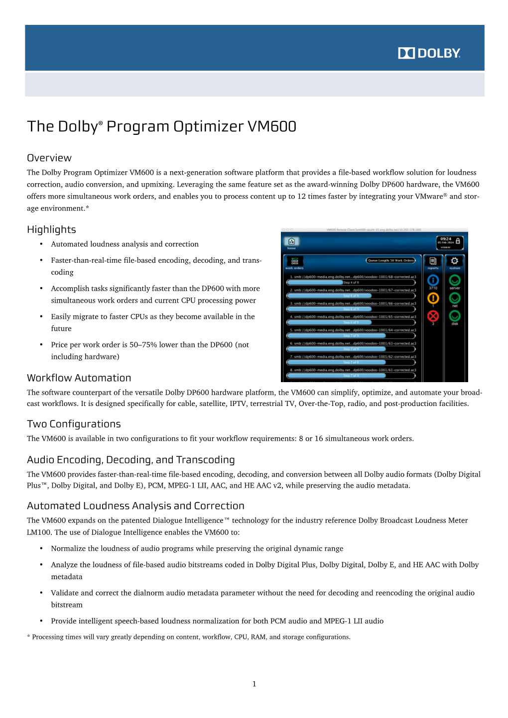 The Dolby Program Optimizer VM600