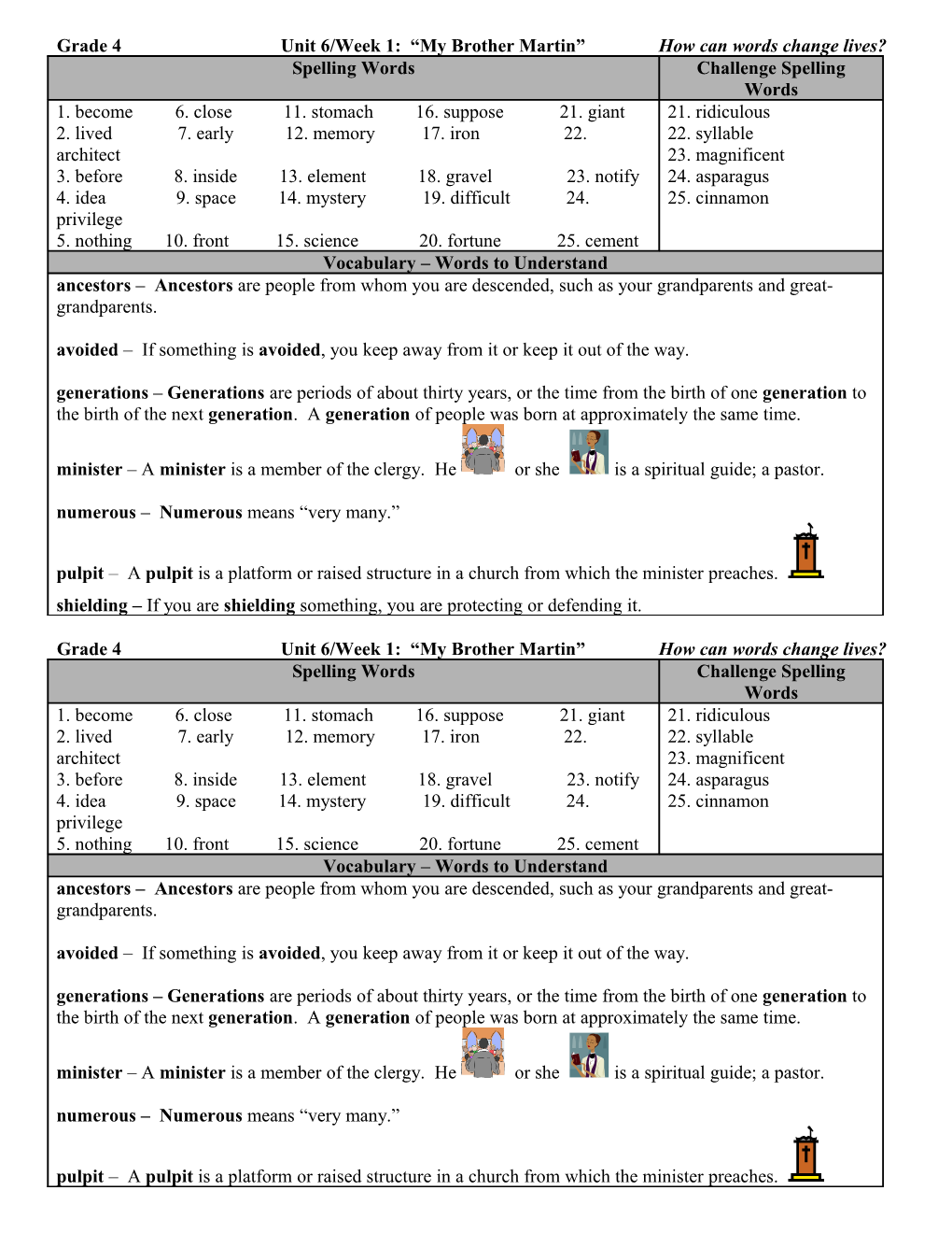 Grade 4 Unit 6/Week 1: My Brother Martin How Can Words Change Lives?