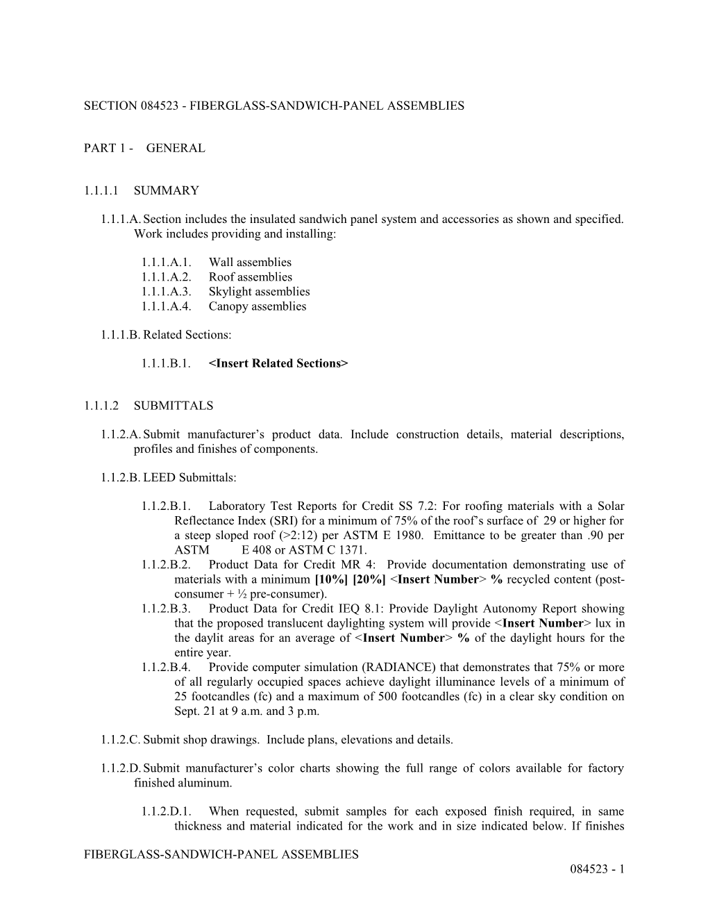 Section 084523 - Fiberglass-Sandwich-Panel Assemblies