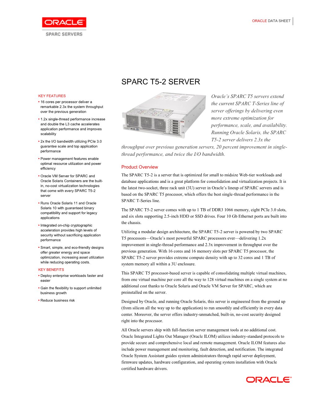 SPARC T5-2 Server Data Sheet