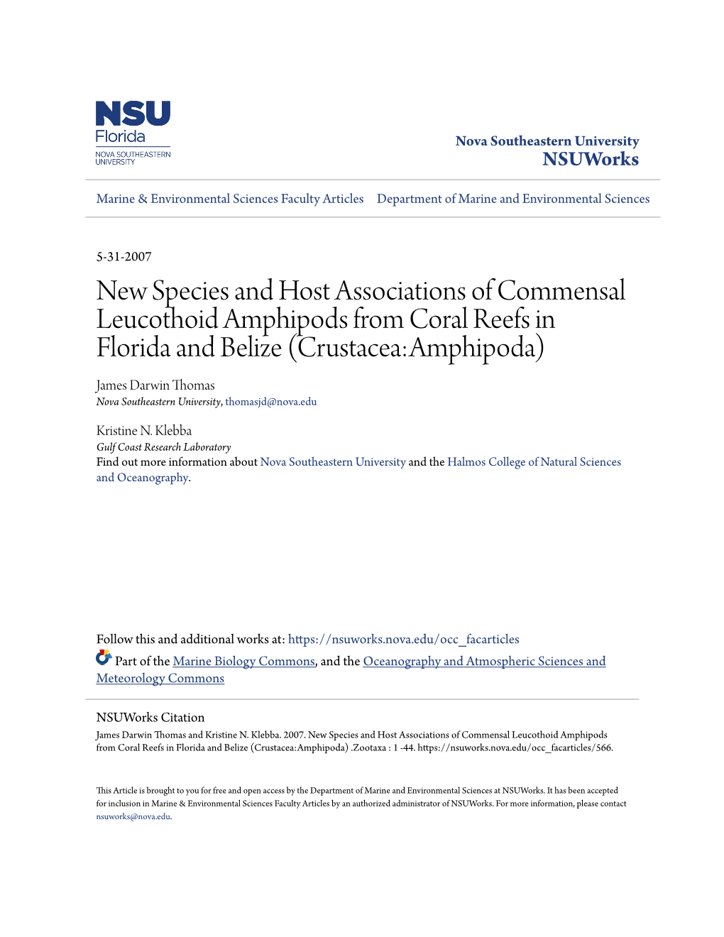 New Species and Host Associations of Commensal