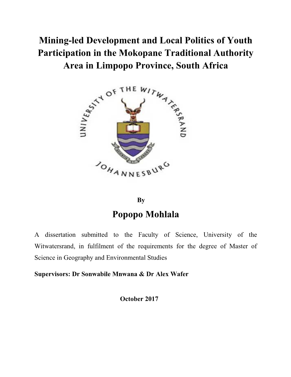 Mining-Led Development and Local Politics of Youth Participation in the Mokopane Traditional Authority Area in Limpopo Province, South Africa