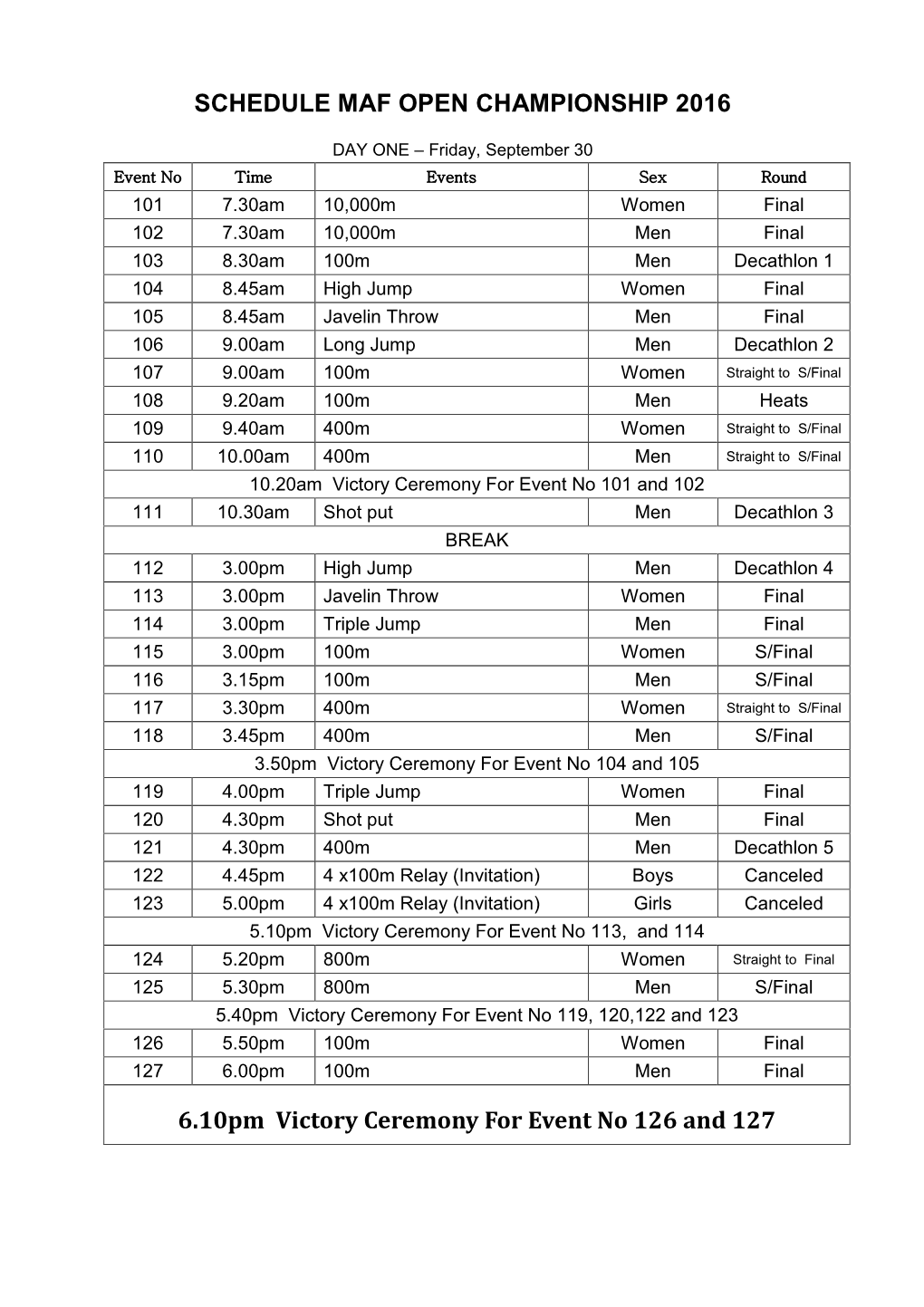 SCHEDULE MAF OPEN CHAMPIONSHIP 2016 6.10Pm