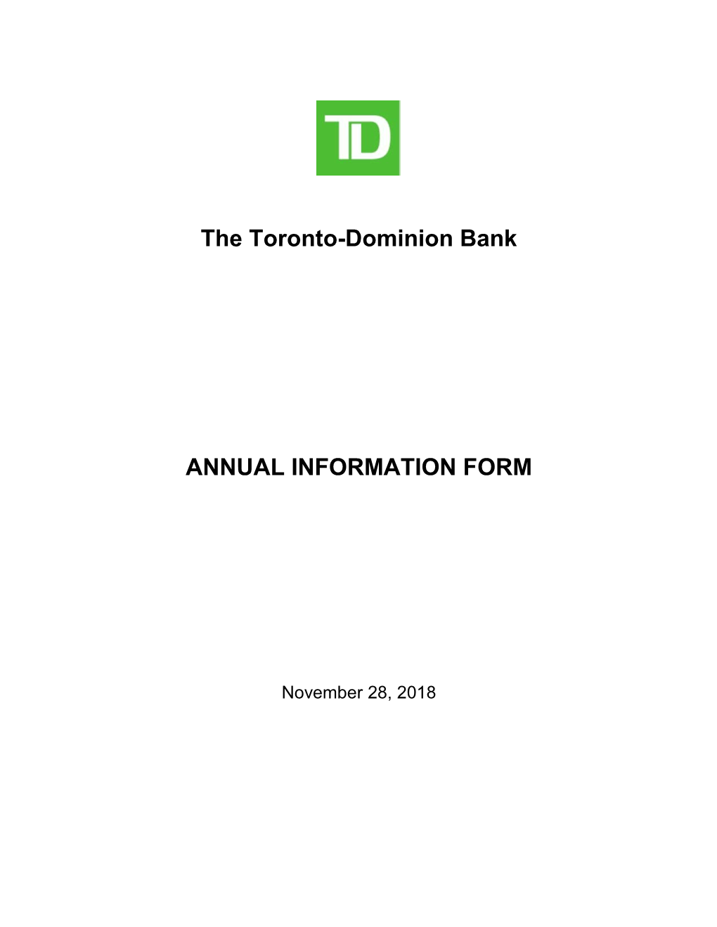 The Toronto-Dominion Bank ANNUAL INFORMATION FORM