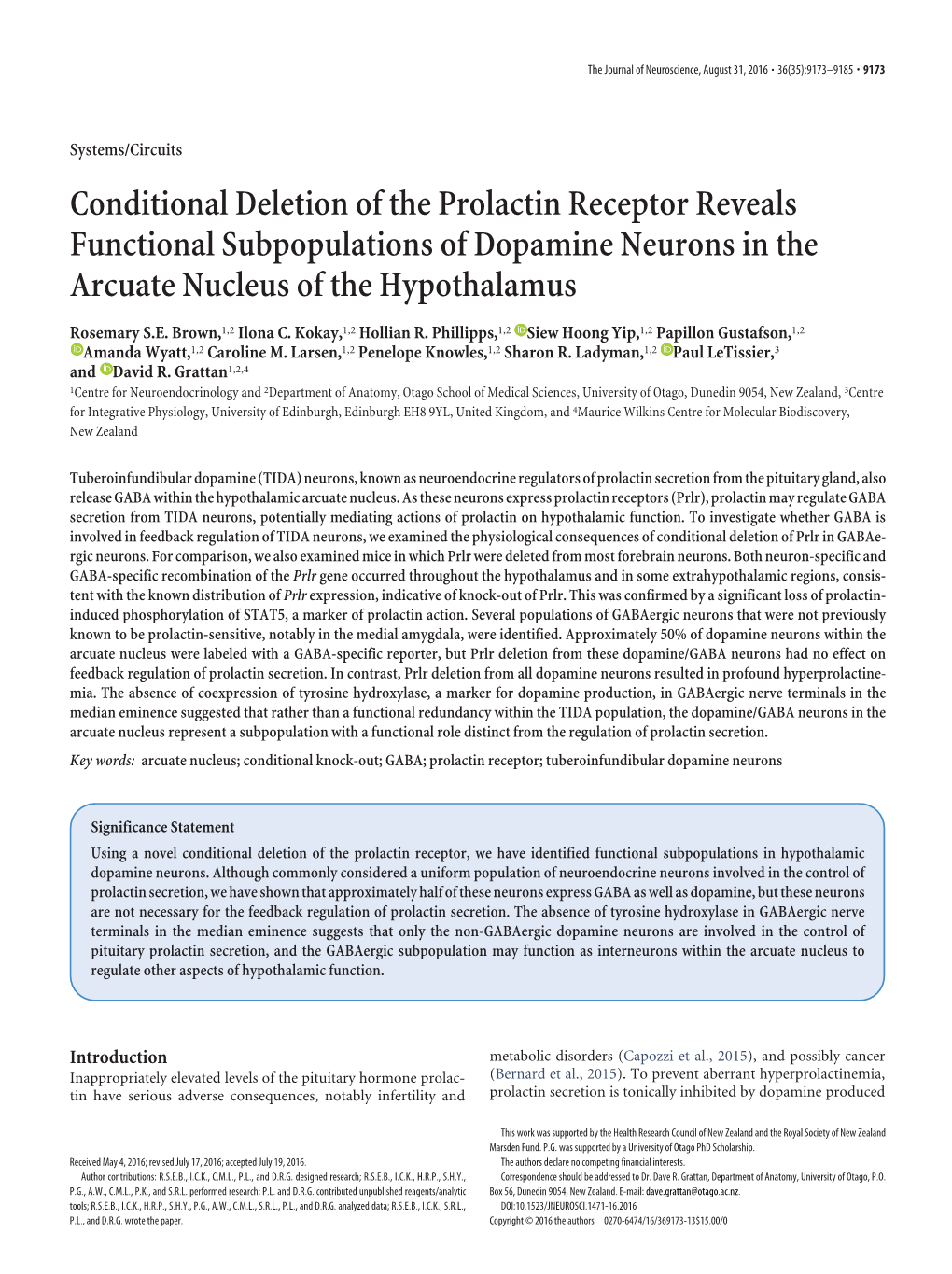 Conditional Deletion of the Prolactin Receptor Reveals Functional Subpopulations of Dopamine Neurons in the Arcuate Nucleus of the Hypothalamus