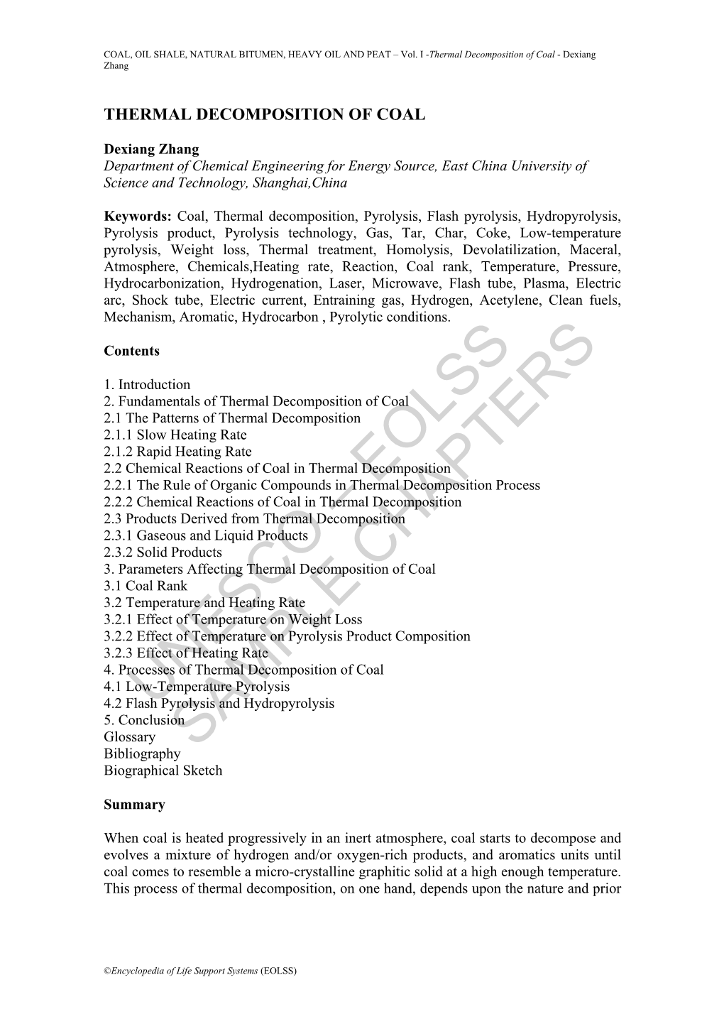 Thermal Decomposition of Coal - Dexiang Zhang