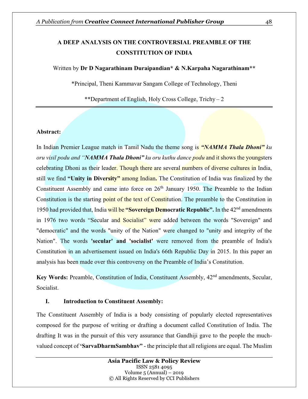 A Deep Analysis on the Controversial Preamble of the Constitution of India