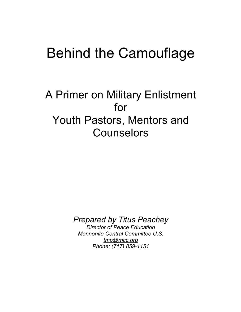 A Primer on Military Enlistment for Youth Pastors, Mentors and Counselors