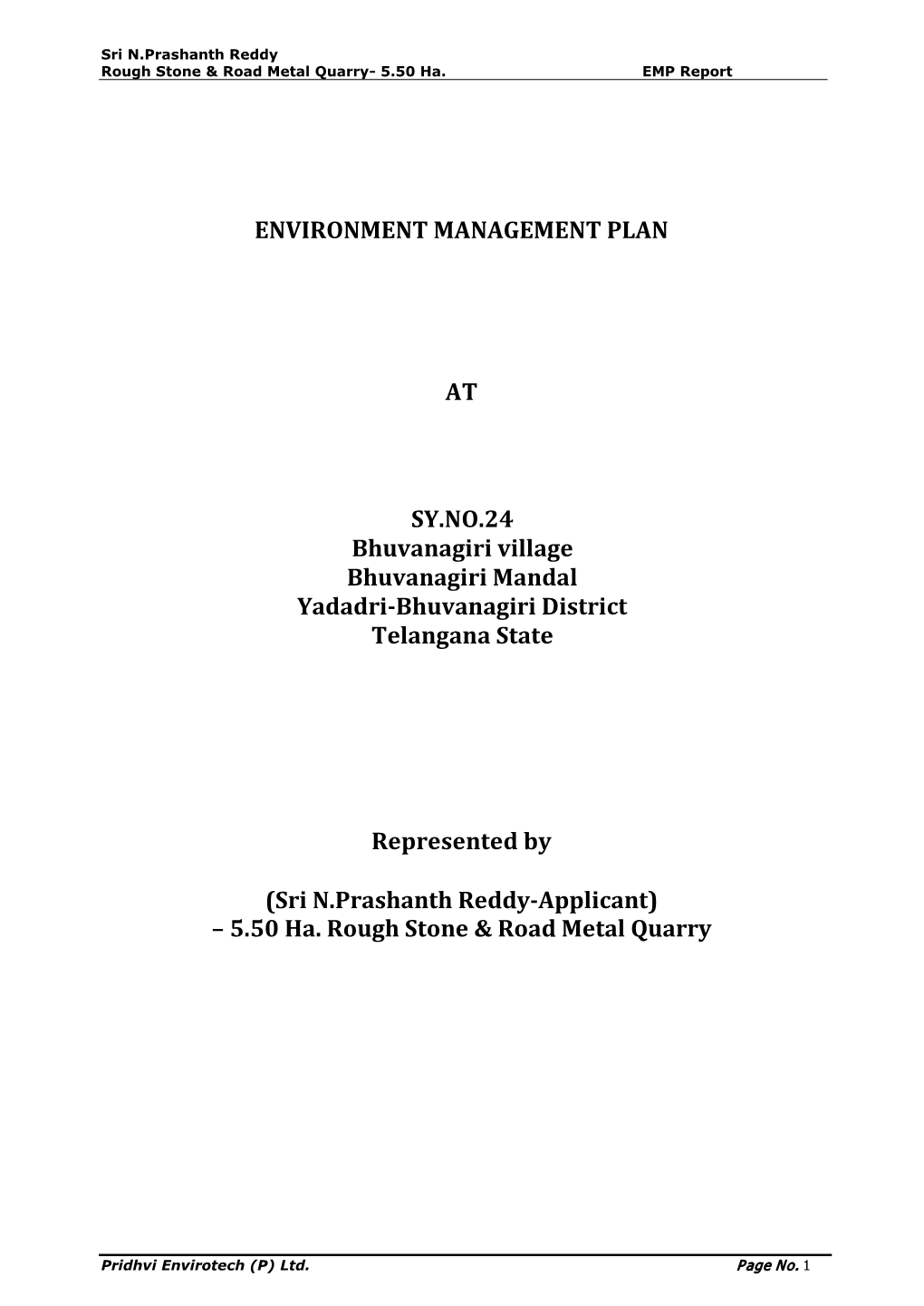 ENVIRONMENT MANAGEMENT PLAN at SY.NO.24 Bhuvanagiri