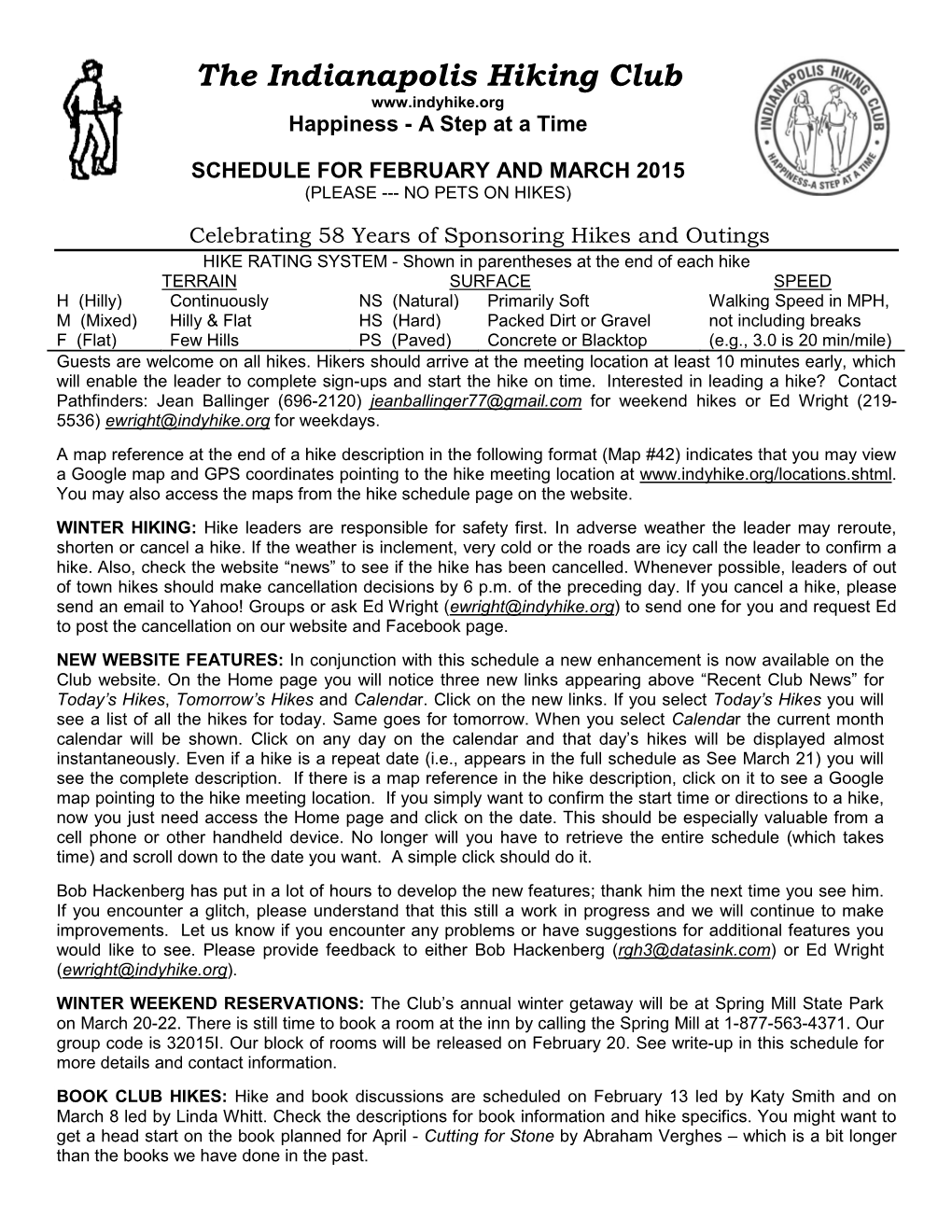 February and March 2015 (Please --- No Pets on Hikes)