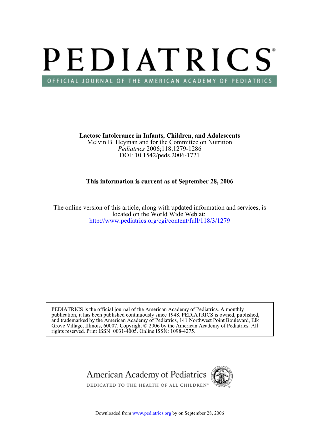 Lactose Intolerance in Infants, Children, and Adolescents Melvin B