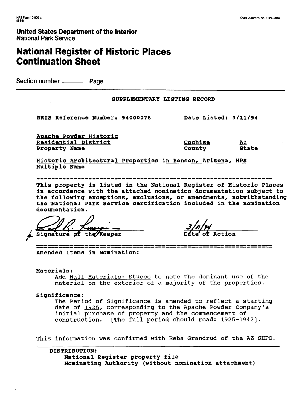 National Register of Historic Places Continuation Sheet