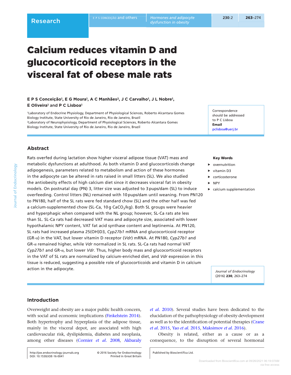 Calcium Reduces Vitamin D and Glucocorticoid Receptors in the Visceral Fat of Obese Male Rats