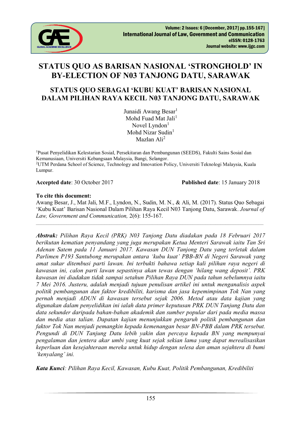 In By-Election of N03 Tanjong Datu, Sarawak