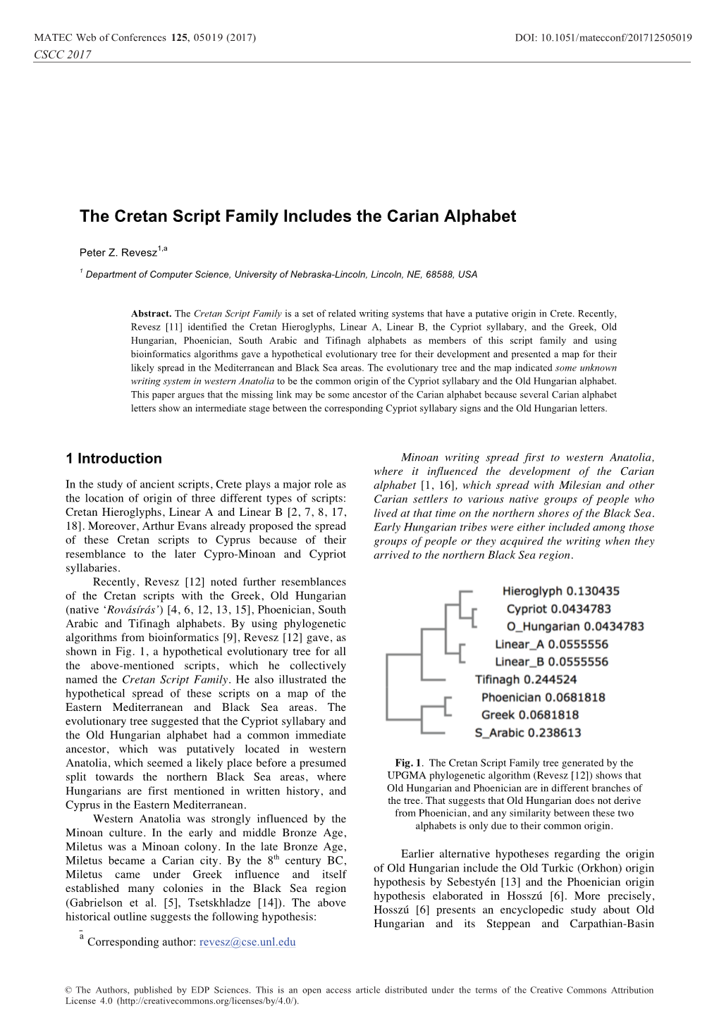 The Cretan Script Family Includes the Carian Alphabet