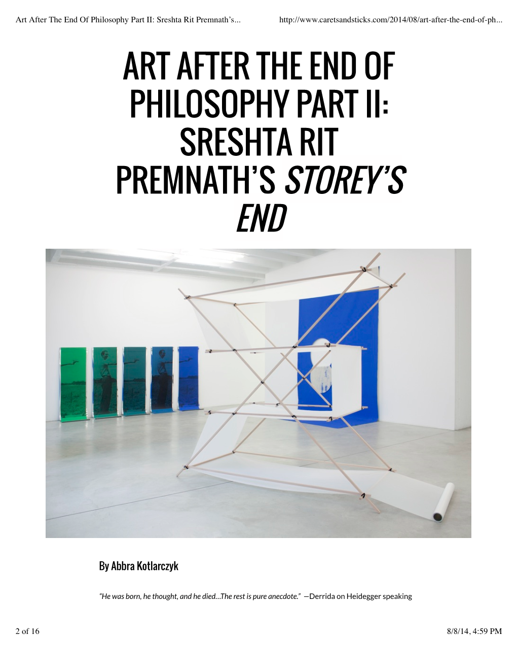 Art After the End of Philosophy Part Ii: Sreshta Rit Premnath's Storey's