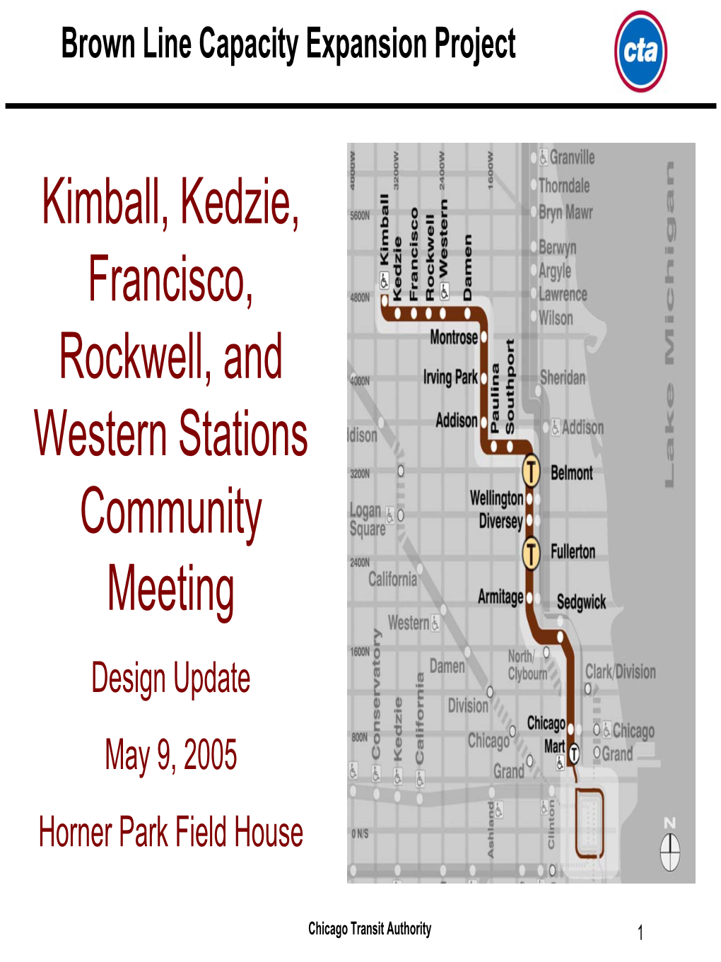 Kimball, Kedzie, Francisco, Rockwell, and Western Stations Community Meeting Design Update May 9, 2005 Horner Park Field House