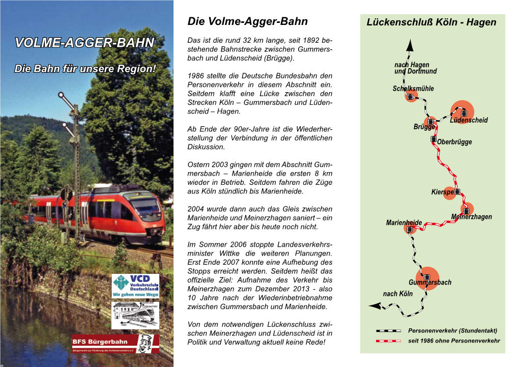 Volme-Agger-Bahn Lückenschluß Köln - Hagen