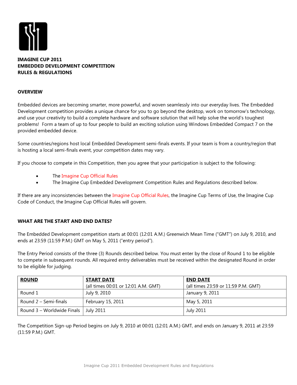Imagine Cup 2011 Embedded Development Competition Rules & Regulations