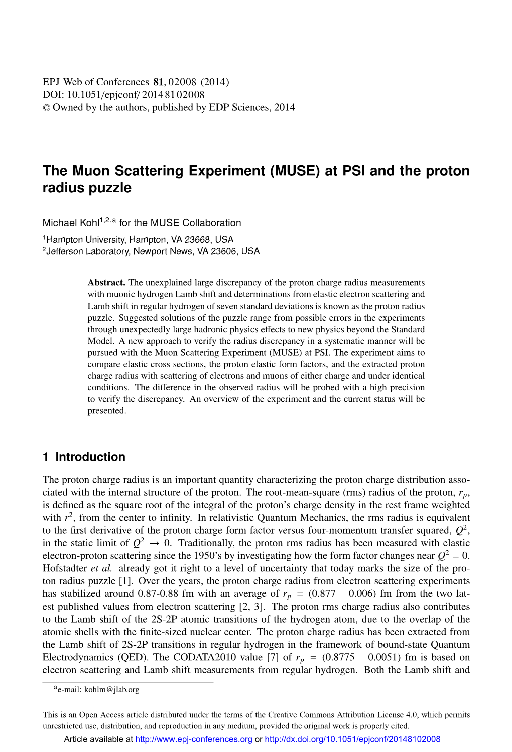 MUSE) at PSI and the Proton Radius Puzzle