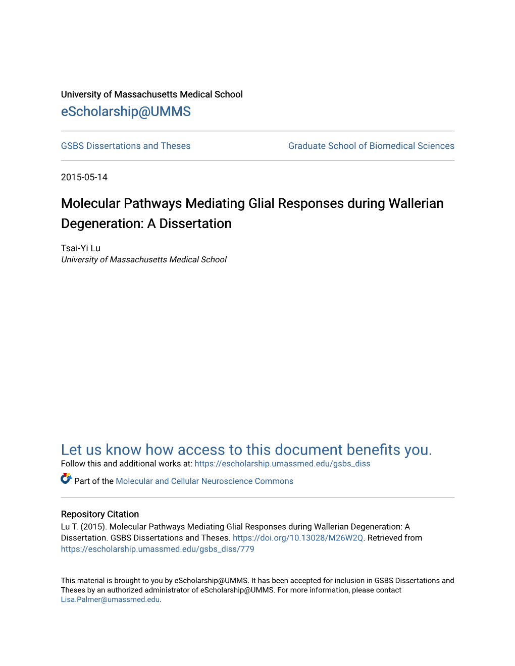 Molecular Pathways Mediating Glial Responses During Wallerian Degeneration: a Dissertation