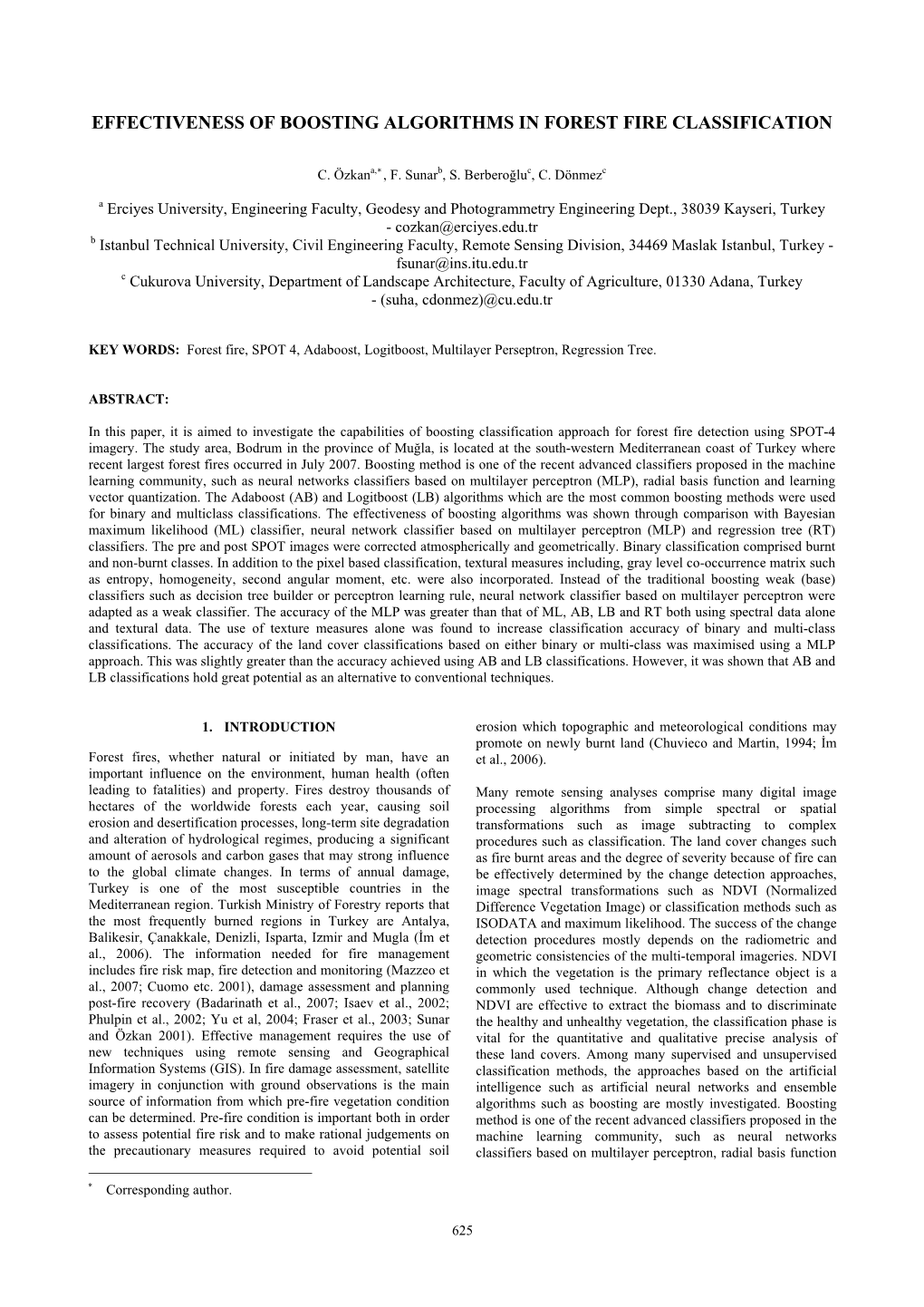 Effectiveness of Boosting Algorithms in Forest Fire Classification